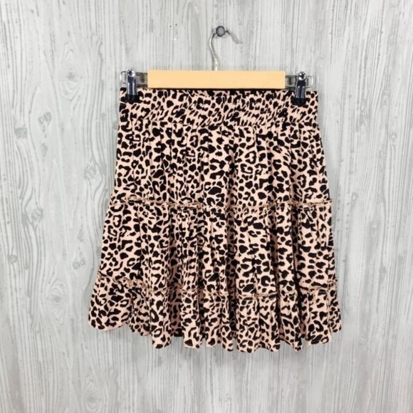 Animal Print Ruffle Mini Skirt Giered Cheetah Leopard - Picture 5 of 5